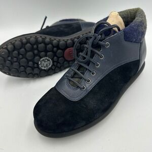 Camper Pelotas Ariel Women 8 EU 38 Blue Black Leather Suede Wool Ankle Boots NIB